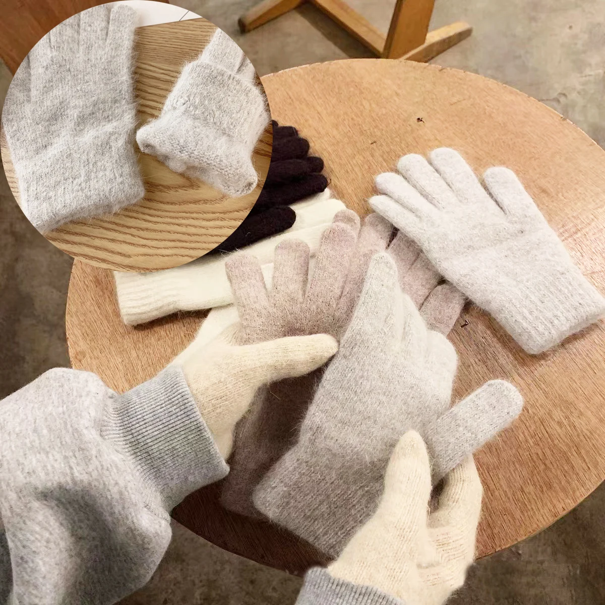 Top Trends: Winter Keep Warm Plush Gloves Elastic Soft Full Fingers Mittens Rabbit Fur Knitted Gloves Outdoor Thick Driving Non-slip Gloves Shoppable Styles