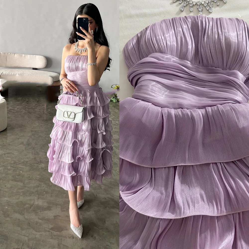 Top Trends: A-line Backless Boat Neck Party Dress Pleat Ruffles Exquisite Tea-Length Prom Gown Women Evening Dresses Vestidos De Gala Shoppable Styles