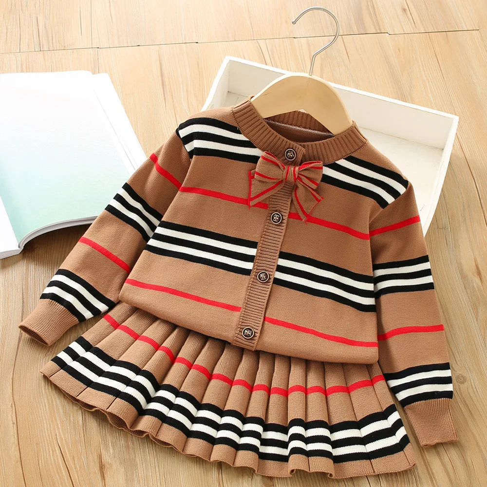 Top Trends: Winter Baby Girl Striped Sweater Set 2023 Girls Toddler Fashion Bow Knitwear Sets Kids Long Sleeve Extra Thick Sweater Clothes Shoppable Styles