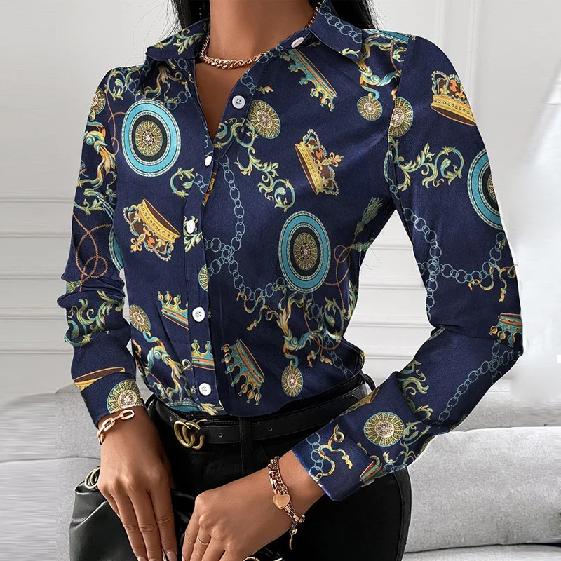 Top Trends: Women's Vintage Print Button Up Long Sleeve Shirt Harajuk Blouse Office Tops Casual Chic Shirts Y2k Tops Shoppable Styles