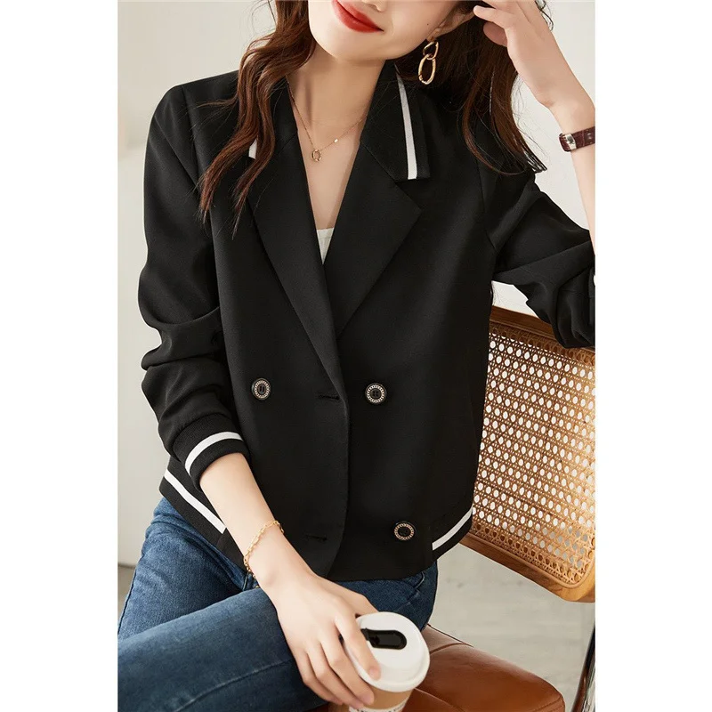 Top Trends: Spring Autumn Fashion Women's Contrast Color Simple Chic Double Breasted Notched Blazers Female Korean Loose Street Outwear Coat Shoppable Styles - Image 3