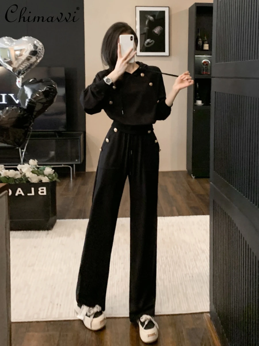 Top Trends: 2024 Spring And Autumn New Fashion Casual Sports Suit Long Sleeve Black Hoodie Trousers Temperament Ladies Two-Piece Set Shoppable Styles