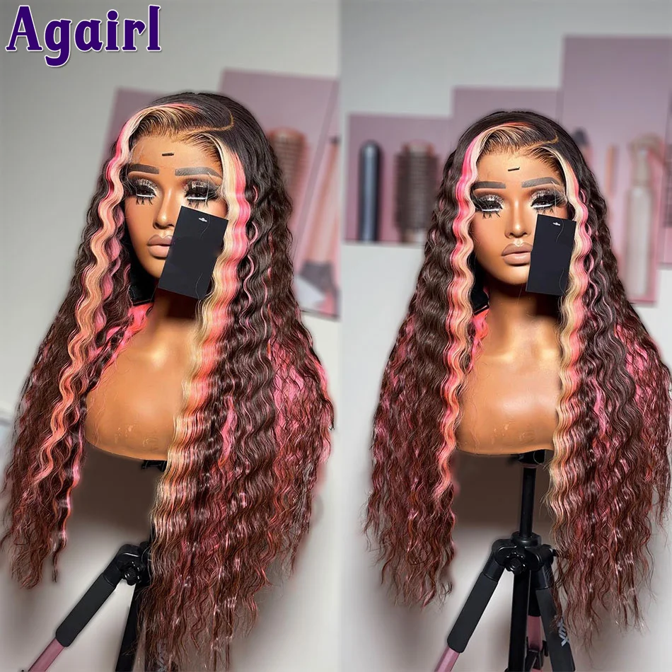 Top Trends: 34Inch 13X6 Highlight Blonde Pink Deep Wave Lace Frontal Wig 13X4 Lace Front Curly Human Hair Wig Straight 4X6 Glueless Wig 180% Shoppable Styles