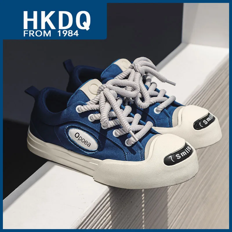 Top Trends: HKDQ Fashion Canvas Designer Shoes Men Breathable Blue Lace-up Vulcanization Sneakers For Man Non-slip Women Skateboarding Shoes Shoppable Styles