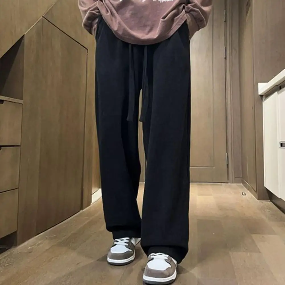 Top Trends: Men Winter Fall Pants Thickened Plush Wide Leg Straight Loose Drawstring Elastic Waist Pure Deep Crotch Vintage Long Trousers Shoppable Styles