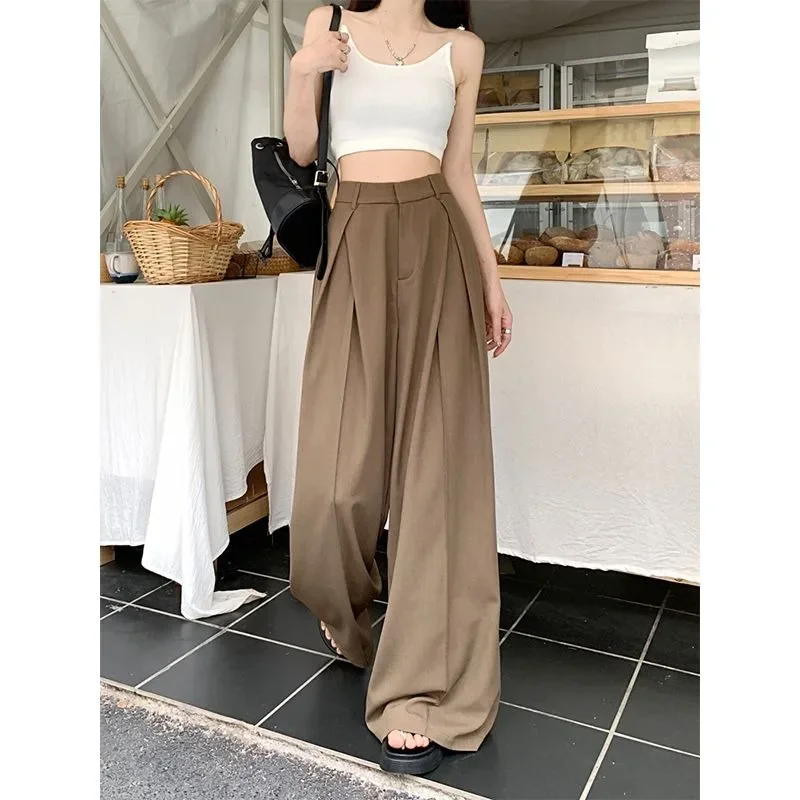 Top Trends: Deeptown Elegant Classic Formal Suit Pants Women Loose Vintage Korean Style Pleated Old Money Wide Baggy Palazzo Office Trousers Shoppable Styles