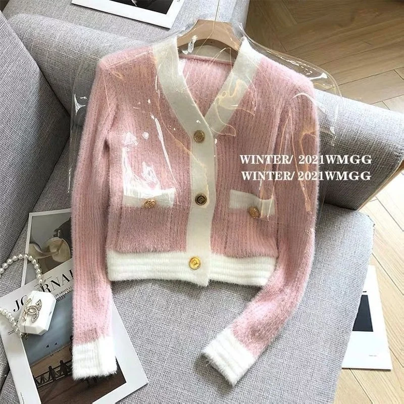 Top Trends: 2023 Spring Autumn Plush Gentle Sweet Girl Pink Short Soft Knitted Sweater Cardigan Mujer New Style Pink Cardigan Women Shoppable Styles - Image 2