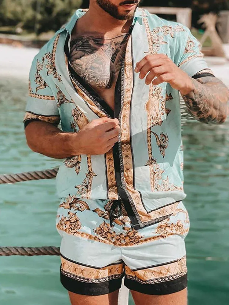 Top Trends: Fashionable Men&#039;s T-shirt Short-sleeved Shorts Suit Beach Casual Printed Street Summer 2024 New Suit Top 2-piece Set Shoppable Styles