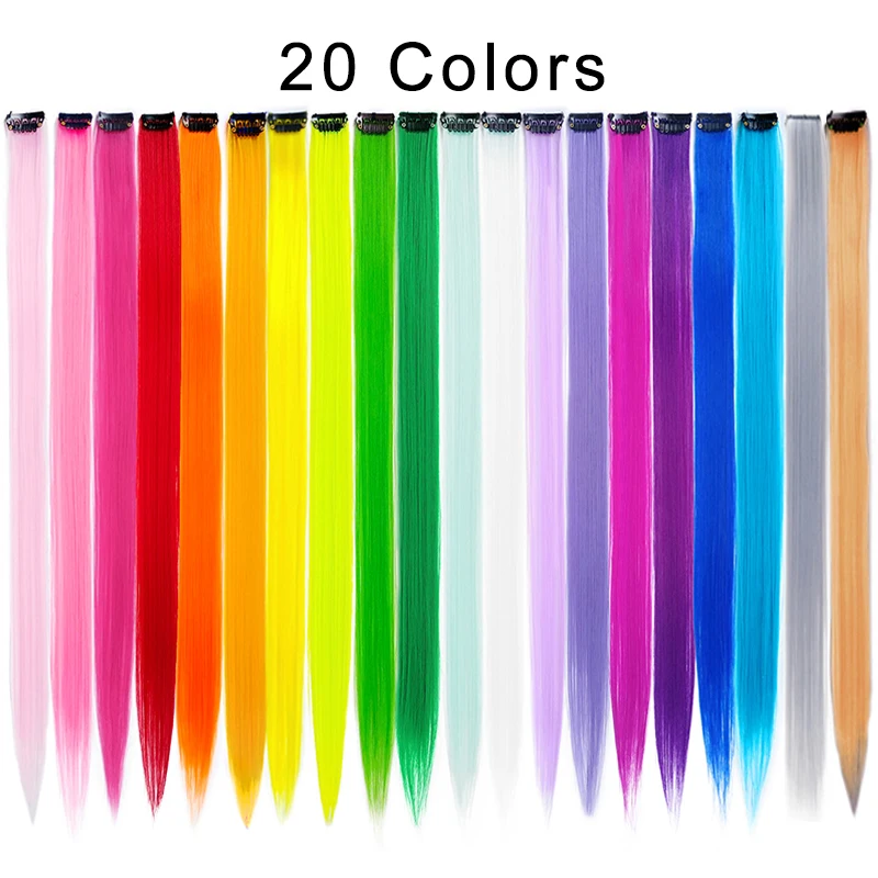 Top Trends: 10 Packs Straight Colored Clip In One Piece Hair Extensions 22inch Rainbow Color Synthetic Girls Fake False Clip On Hair Pieces Shoppable Styles - Image 2