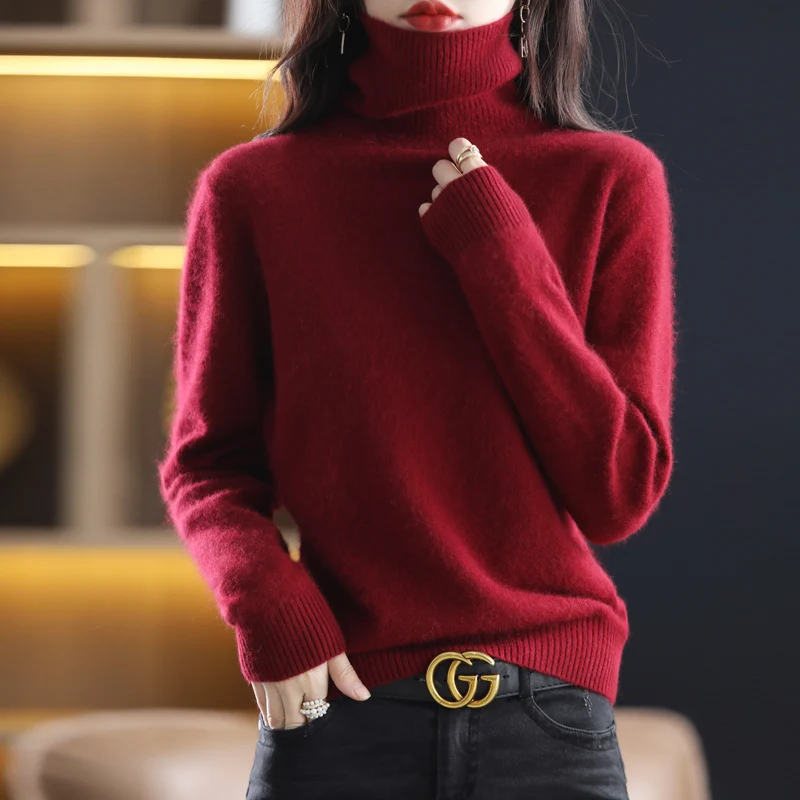 Top Trends: 2023 Autumn And Winter New 100% Mink Cashmere Sweater Women's High Lapel Knitted Pullover Large Size Loose Basics Thick Warm Top Shoppable Styles