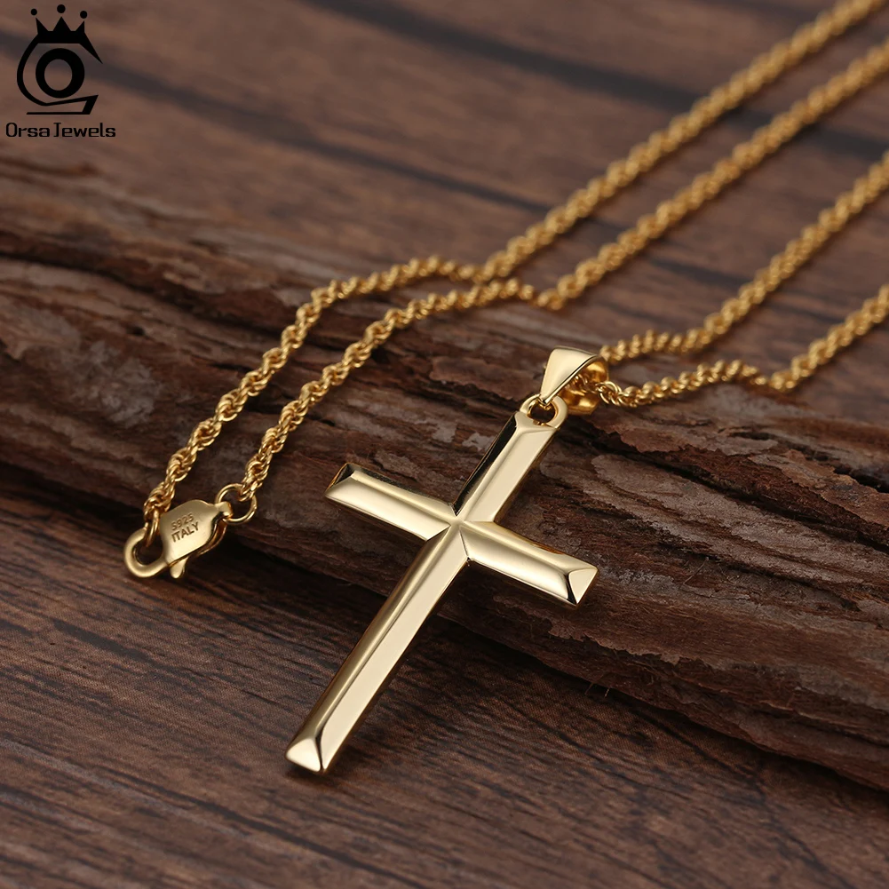 Top Trends: ORSA JEWELS Classic 14K Gold Cross Pendant Necklace For Men Women 925 Sterling Silver Necklace Christian Religious Jewelry NMN01 Shoppable Styles