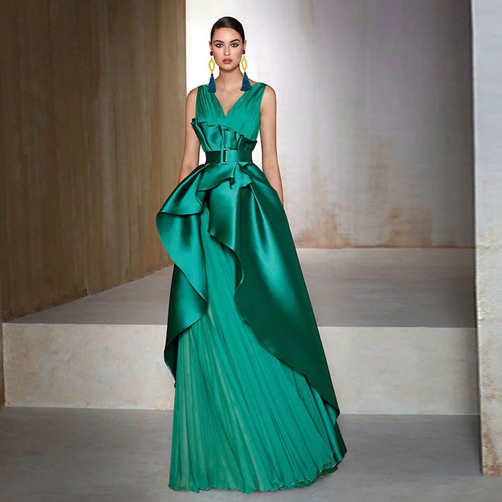 Top Trends: Elegant Green Mother Of The Bride Dresses V Neck Sleeveless A-Line Wedding Party Gowns Pleat Floor-Length Robe De Soirée Femme Shoppable Styles