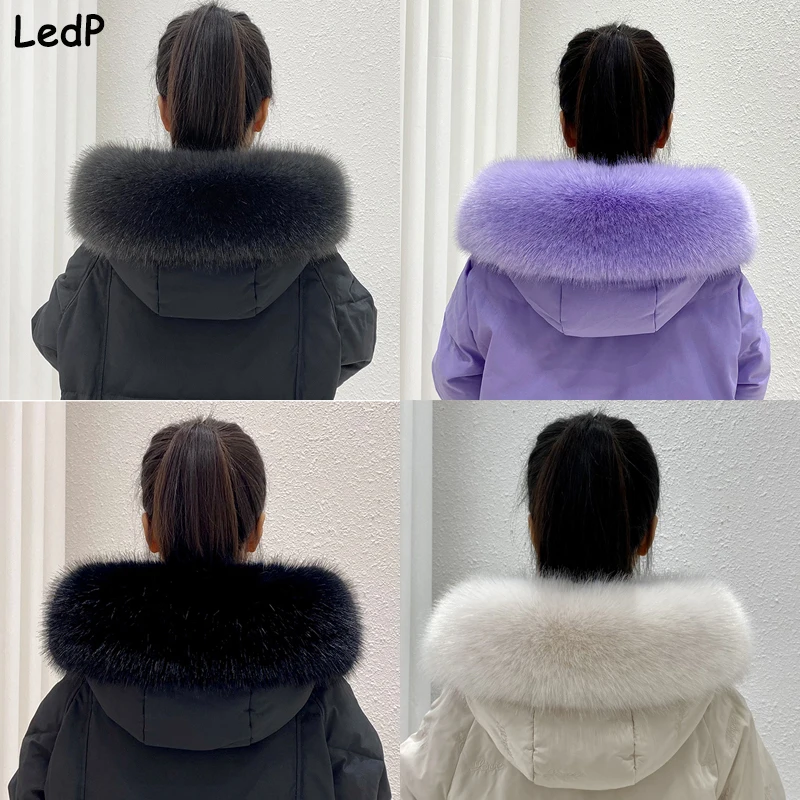 Top Trends: Faux Fox Fur Collar Winter Women Fake Fur Scarf Shawls For Coat Warmer Decor Furry Fur Hood Trims Parkas Jacket Fur Scarves Shoppable Styles