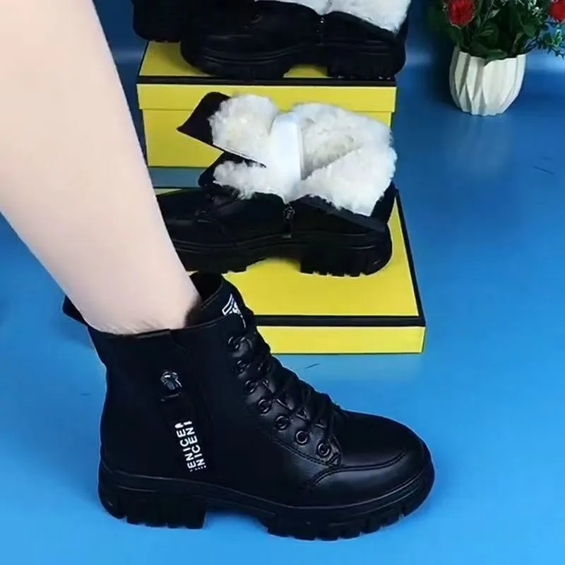 Top Trends: 2023 Winter Warm Fur Boots Casual Autumn High Heels Zipper Shoes Warm Wool Platform Boots For Women Black Female Botas Shoppable Styles - Image 2