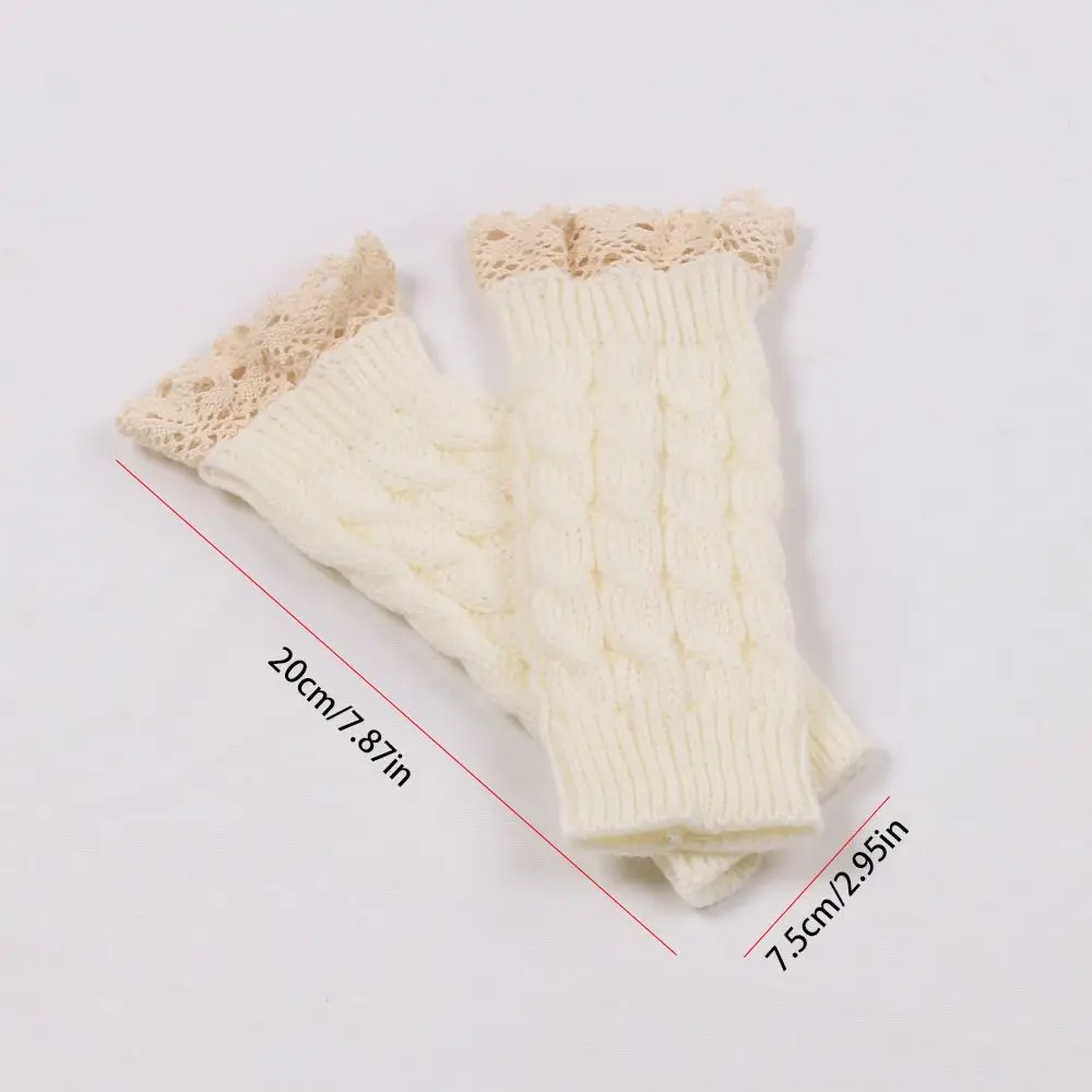 Top Trends: Lace Stitching Half Finger Gloves Winter Warm Knitted Wool Fingerless Gloves For Women Short Wrist Warmer Shoppable Styles - Image 6