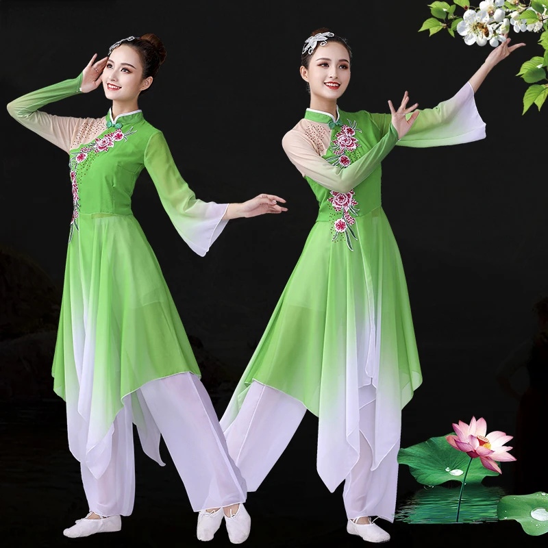 Top Trends: Chinese Folk Dance Classical Yangko Dance Costumes Adult Elegant Embroidery Fan Costume Ancient Hanfu Clothing Square Dance Shoppable Styles