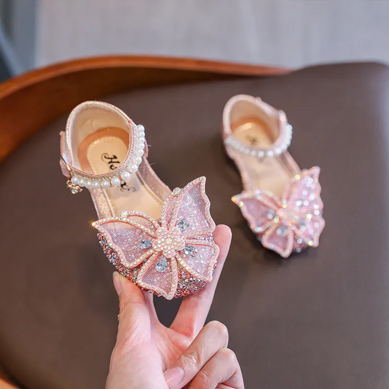 Top Trends: Summer Girls Sandals Fashion Sequins Rhinestone Bow Girls Princess Shoes Baby Girl Shoes Flat Heel Sandals Size 21-35 Shoppable Styles