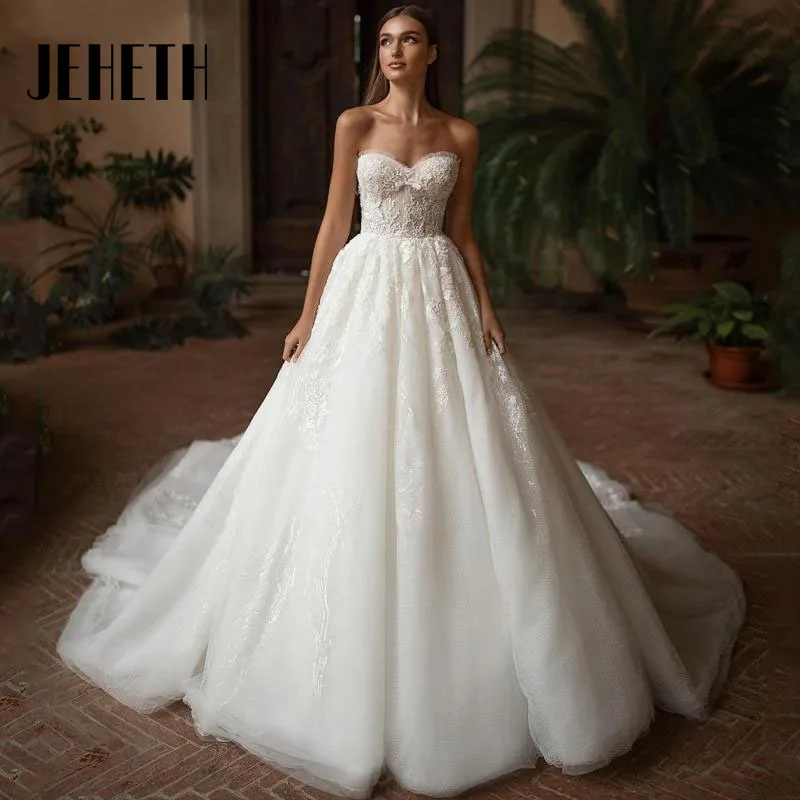 Top Trends: JEHETH Elegant A-Line Lace Wedding Dresses 2023 Luxury Strapless Sweetheart Appliques Bridal Gown Sweep Train Vestido De Noiva Shoppable Styles