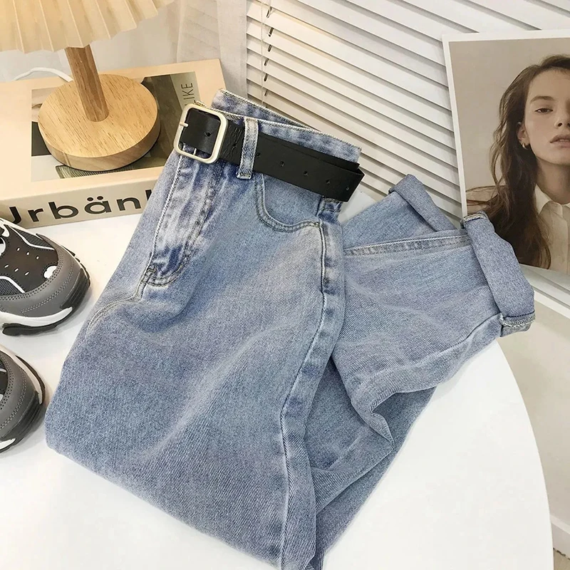 Top Trends: Simple Light Blue Thin Straight Pants Spring Autumn High-waist Slim Loose Women Pants 2023 All-match Streetwear Denim Trousers Shoppable Styles