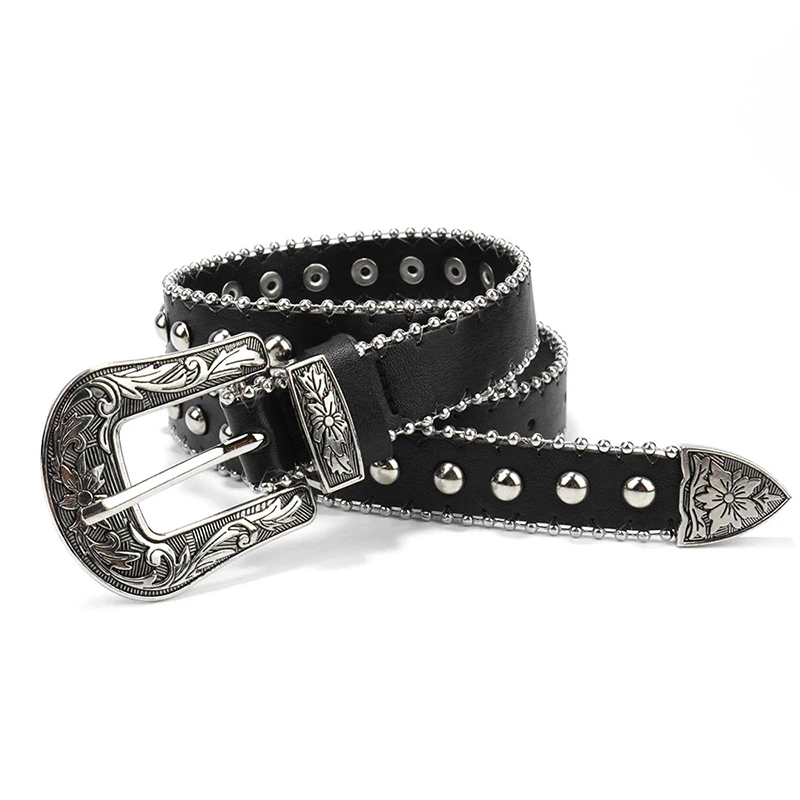 Top Trends: Punk Studded PU Leather Belt Waistband With Stars Rivet Square Buckle Waist Retro Casual Fashion Cool Belts For Men Women Luxury Shoppable Styles