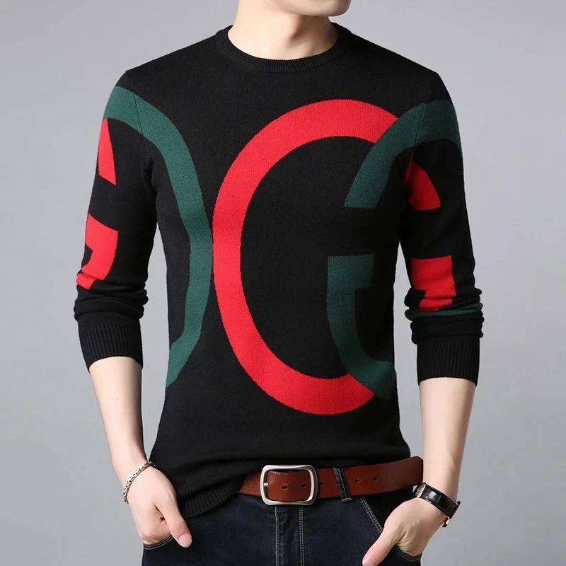 Top Trends: Fashion Korean Style Sweater New Arrival Autumn Winter Slim Male Knitted Pullover Sweater Teenage Boy Men's Sweater With Letters Shoppable Styles