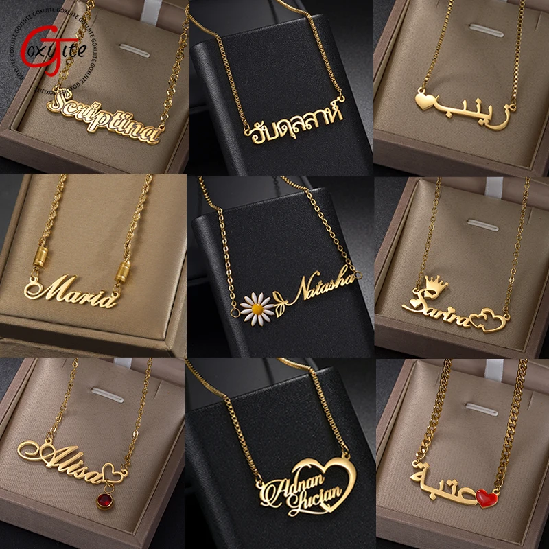 Top Trends: Goxijite Custom Arabic Thai Name Necklace Stainless Steel Personalized Big Heart Nameplate Box Chain Necklaces Women&#039;s Gift Shoppable Styles