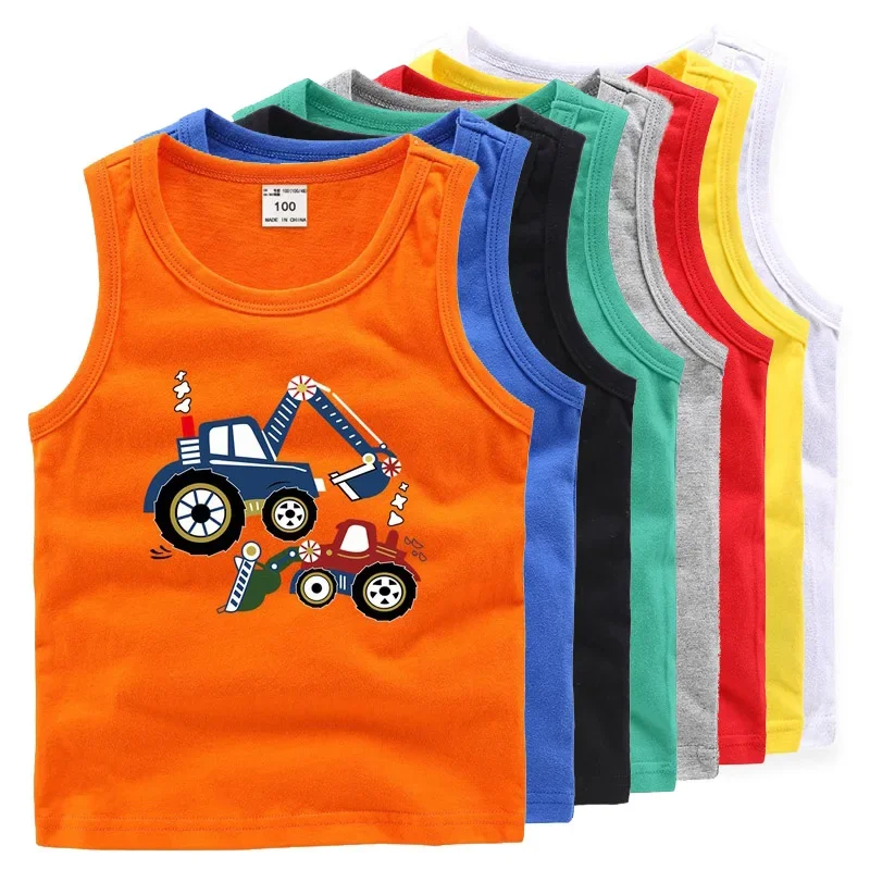 Top Trends: 2024 New Summer Camisole Boys Girls Children's Cotton Sleeveless Bottoming Shirt Cartoon Excavator Casual Kids Vest Shoppable Styles