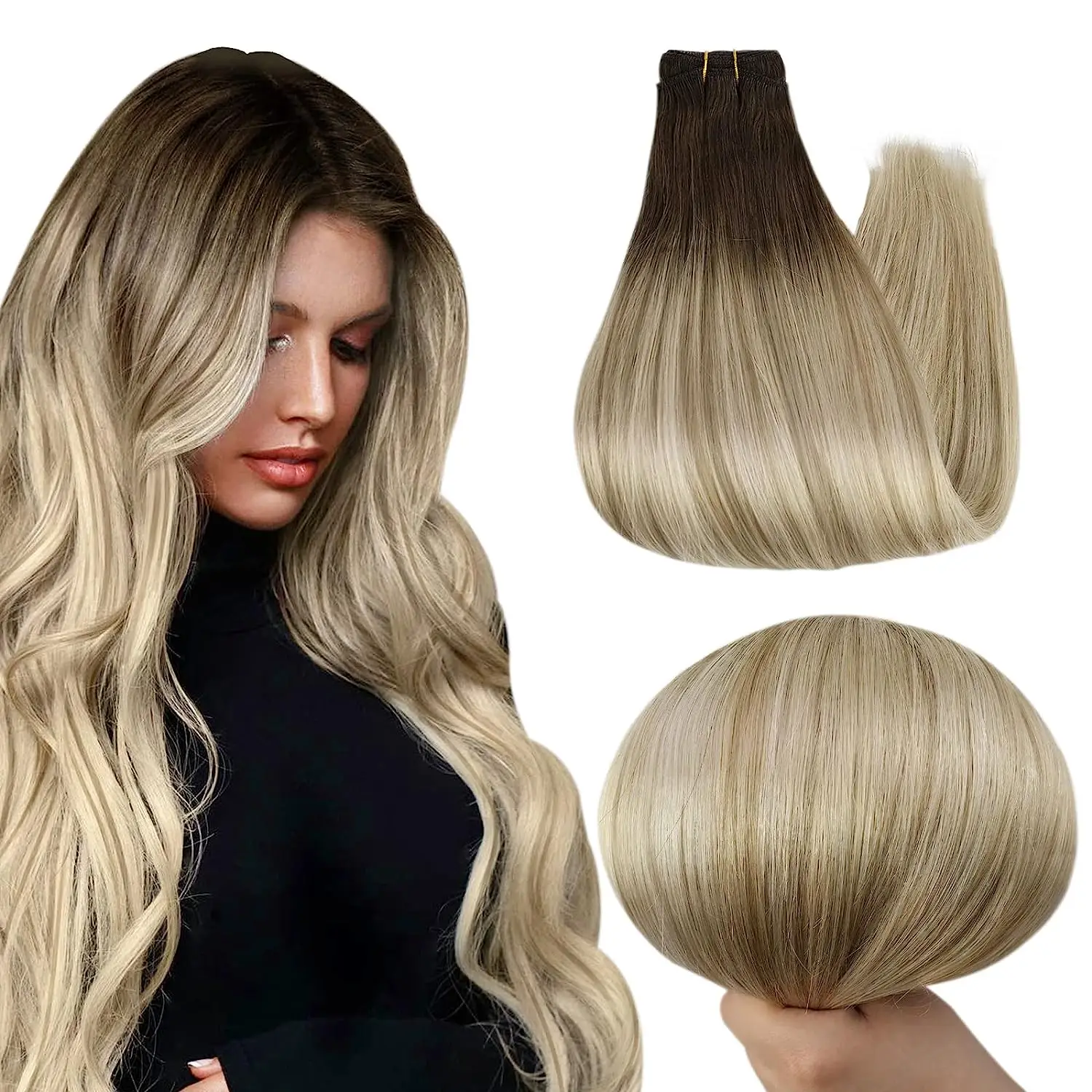 Top Trends: Full Shine Hair Bundles 100% Human Hair Weft Extensions Ombre Blonde Color100g Sew In Silky Straight Remy Skin Double Weft Shoppable Styles