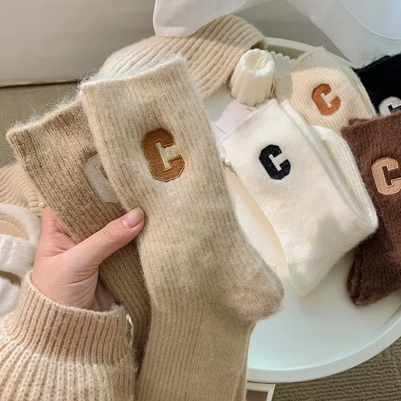 Top Trends: Luxury Women Wool Socks Warm Winter Thick Cashmere Casual Japanese Fashion Solid Color Comfortable Home Sock Long High Quality Shoppable Styles