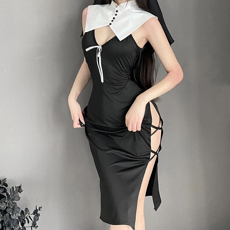 Top Trends: Cosplay Nun Role Play Maid Costume Suit Women Sexy Lingerie Dress Anime Nun Headgear Halloween Costume Hollow Passion Uniform Shoppable Styles