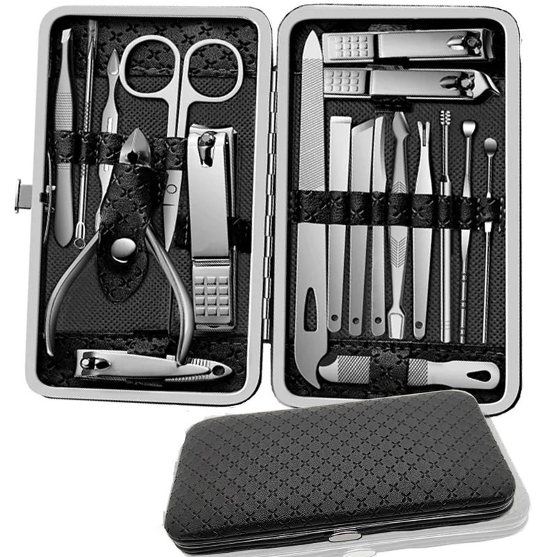 Top Trends: Manicure Set 19 Pcs Full Function Kit Professional Stainless Steel Pedicure Sets Nail Clipper With Portable Case Idea Gift Shoppable Styles