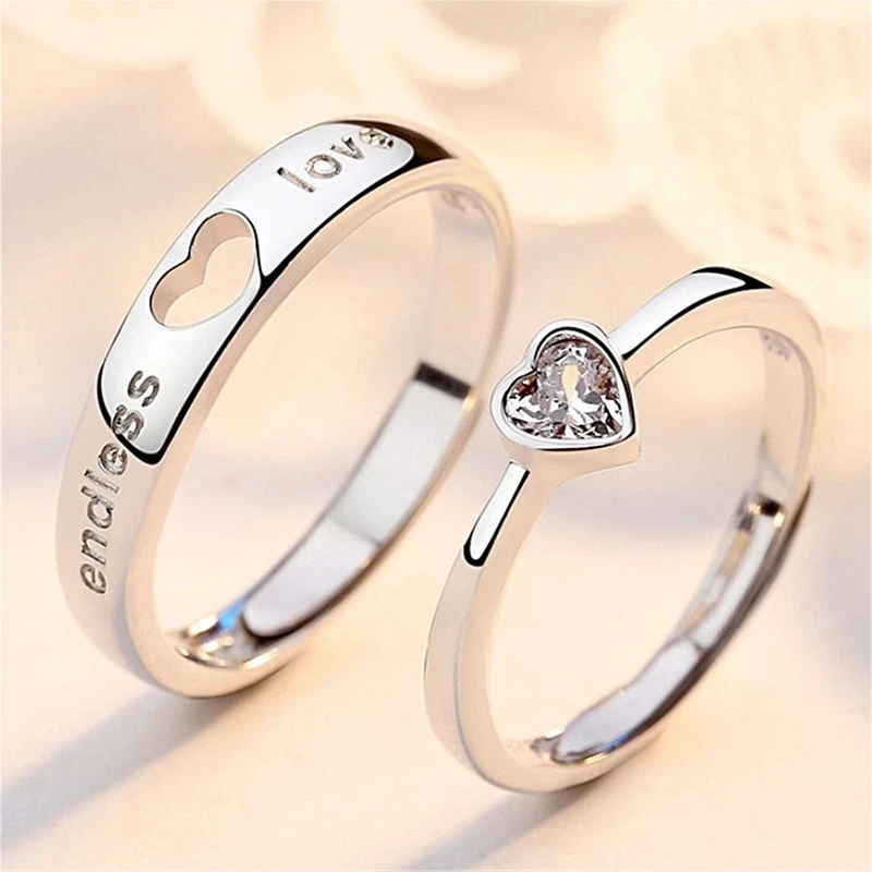 Top Trends: 2Pcs / sets Zircon Heart Matching Couple Rings Set Forever Endless Love Wedding Ring For Women Men Charm Jewelry Shoppable Styles