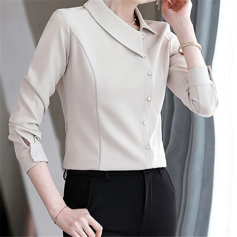 Top Trends: Elegant Chic Office Lady Asymmetrical Slim Button Female Shirts Spring Autumn Fashion Solid Long Sleeve Tops Blouses For Women Shoppable Styles