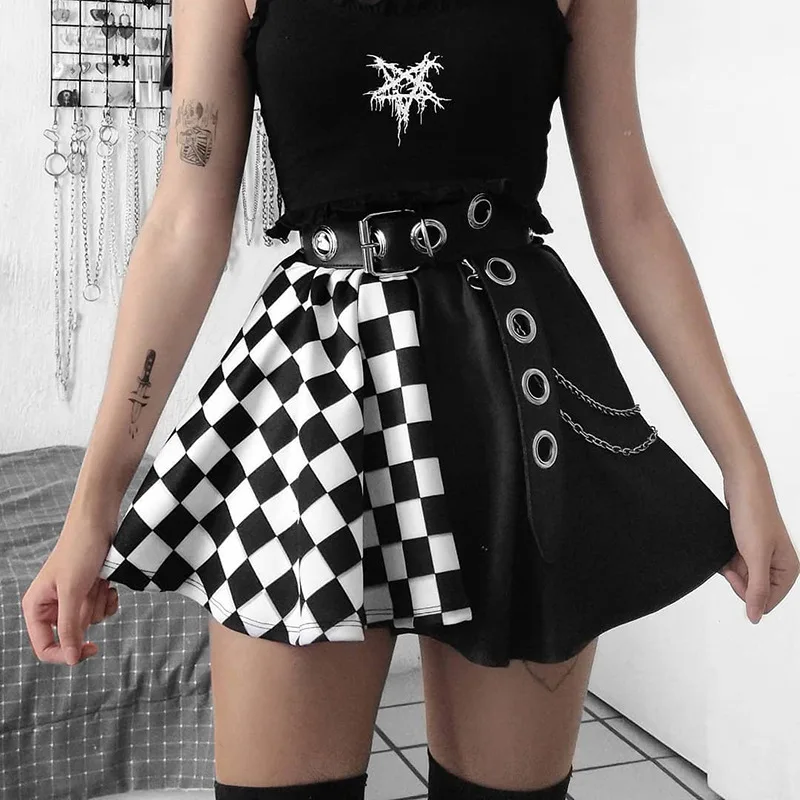 Top Trends: Y2k Skirt Harajuku Dark Girl Contrast Plaid Stitching Sexy High Waist Over In Summer Sexy Gothic Skirt Shoppable Styles