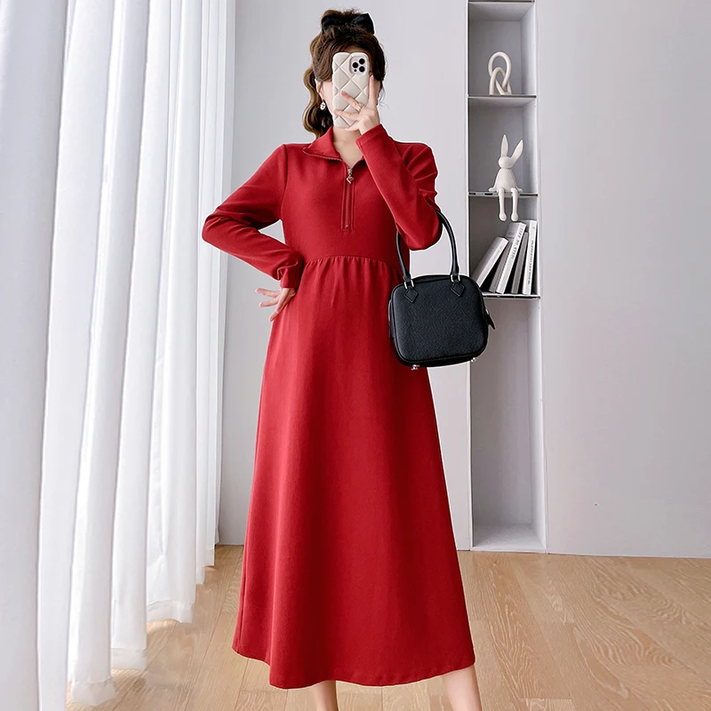 Top Trends: 8155 # 2023 Autumn Vintage Maternity Long Dresses Elegant A Line Slim Clothes For Pregnant Women Casual Pregnancy Clothing Shoppable Styles