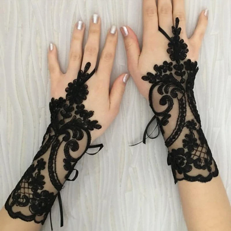 Top Trends: White Black Lace Flower Wedding Gloves Bridal Women Hook Finger Fingerless Gloves Banquet Party Photography Clothing Accessories Shoppable Styles