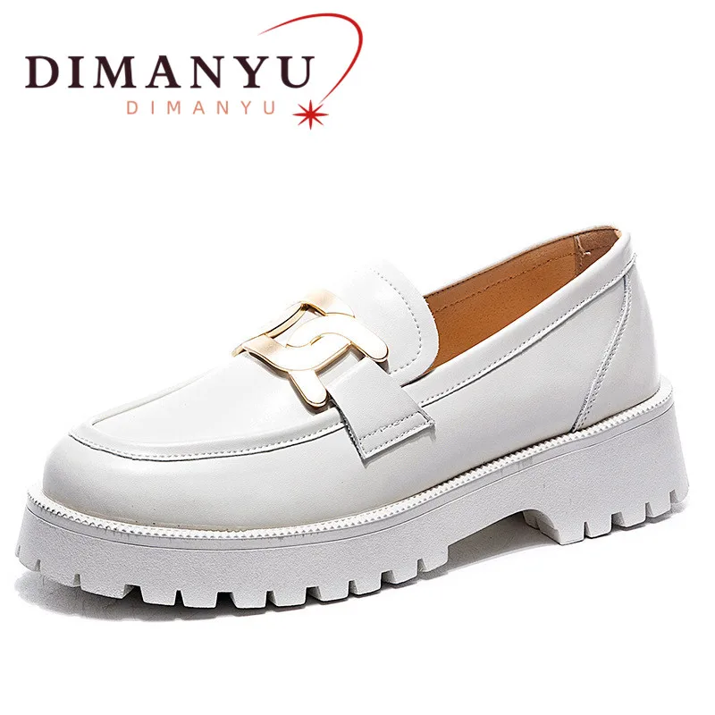 Top Trends: DIMANYU Loafers Shoes Women Spring New White Slip-on Ladies Sneakers Genuine Leather British Style Trend Girl Shoes Students Shoppable Styles