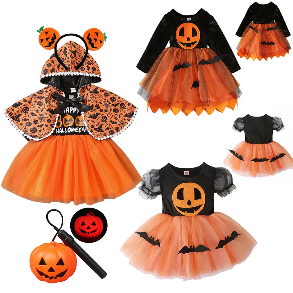 Top Trends: Halloween Pumpkin Dress For Girl Fansy Tutu Dresses With Shawl Baby Boys Girls Party Stage Show Costume Children Easter Clothes Shoppable Styles