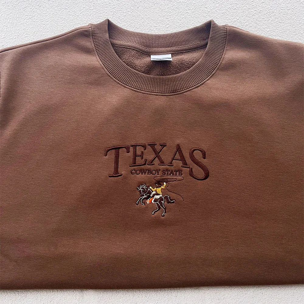 Top Trends: Texas Cowboy State Embroidered Vintage Pullovers 2023 Autumn Long Sleeve Thick Warm Fleece Women Sweatshirts Crewneck Jumpers Shoppable Styles