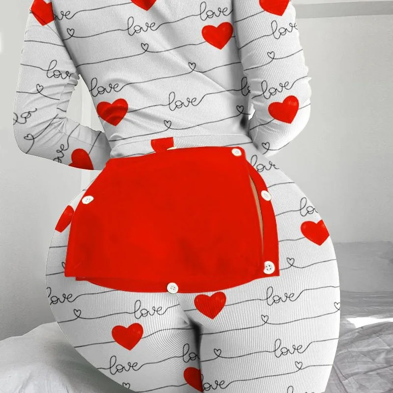 Top Trends: Women&#039;s Jumpsuit Y2k Heart Print Functional Buttoned Flap Sleep Onesie Long Sleeves Jump Suits For Female 2023 Autumn And Winter Shoppable Styles