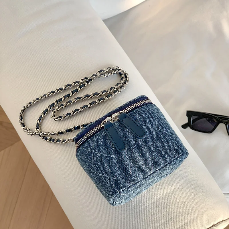 Top Trends: Mini Denim Crossbody Bags For Women 2023 Lingge Chains Shoulder Bag Fashion Brands Box Bag Lipstick Coins Purses And Handbags Shoppable Styles