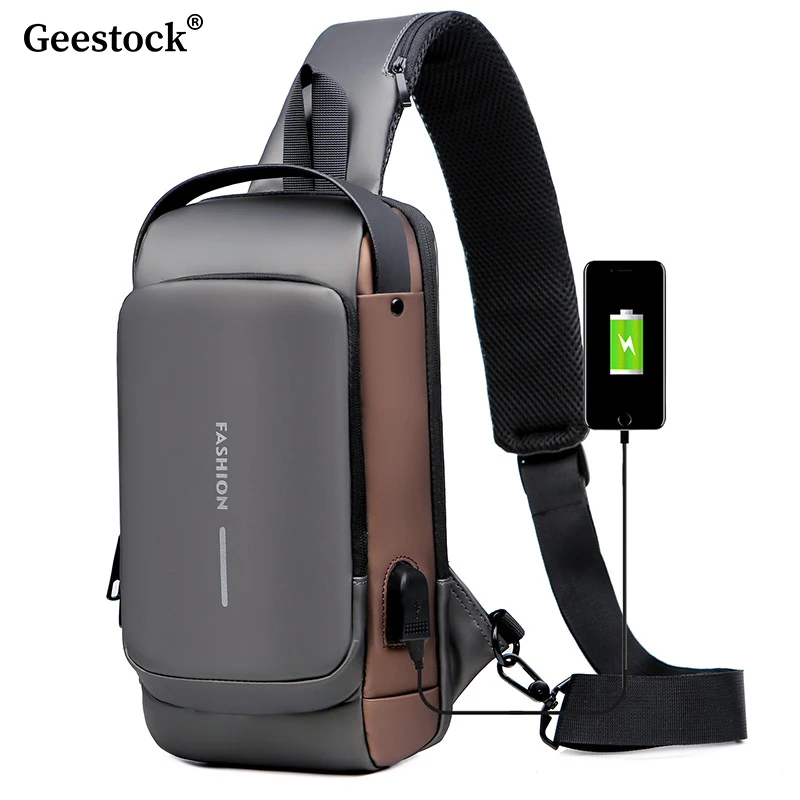 Top Trends: Geestock Men's Shoulder Bag Multifunction Anti-Theft Usb Sling Chest Bag Crossbody Travel Pack Men's Fashion Motorcycle Bags Shoppable Styles