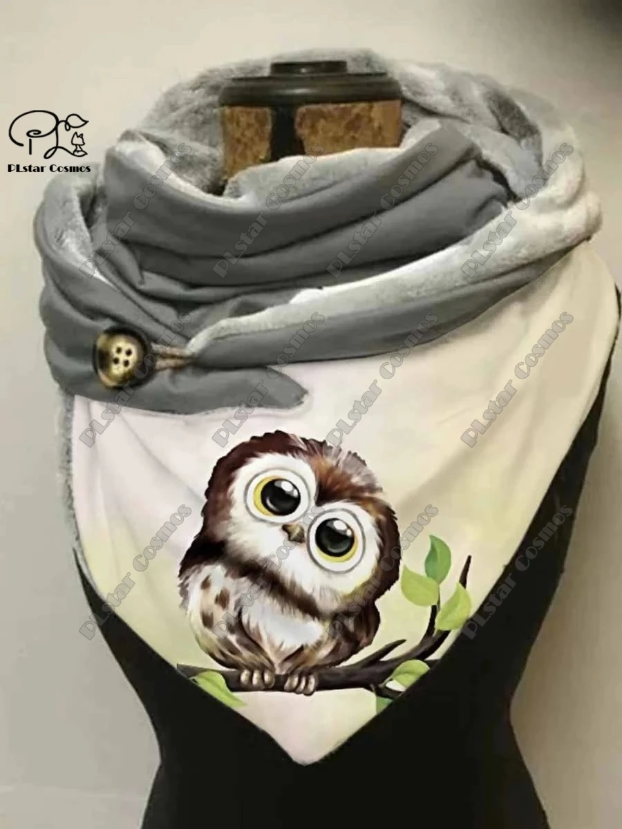 Top Trends: PLstar Cosmos 3D Printed Animal Series Cute Owl Pattern Printed Warm Shawl Scarf Spring And Winter Small Triangle Scarf M-7 Shoppable Styles