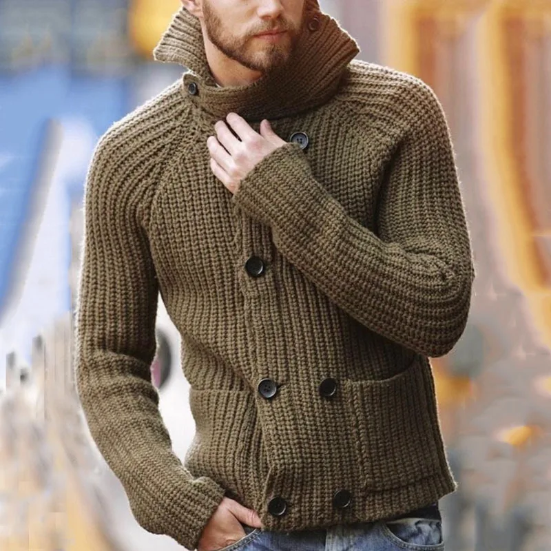 Top Trends: Europe And The United States Men&#039;s Autumn And Winter New Men&#039;s Double-breasted Long-sleeved Sweater Turtleneck Sweater Shoppable Styles