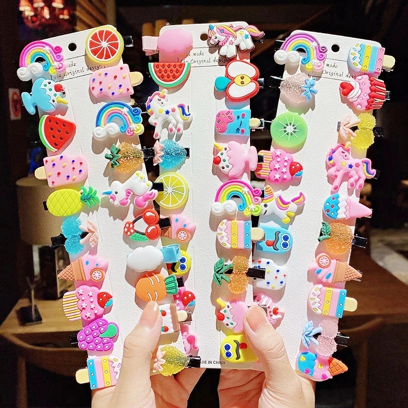 Top Trends: 10PCS / Set New Girls Cute Cartoon Ice Cream Unicorn Hair Clips Kids Lovely Hairpins Headband Barrettes Fashion Hair Accessories Shoppable Styles