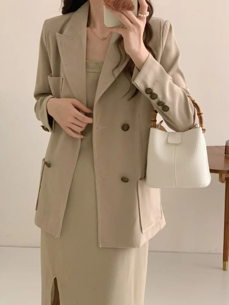 Top Trends: Autumn Fashion Elegant Women Dress Set Casual Solid Blazer Jackets Sleeveless Midi Dress 2 Pieces Set Female Outfits Clothes Shoppable Styles