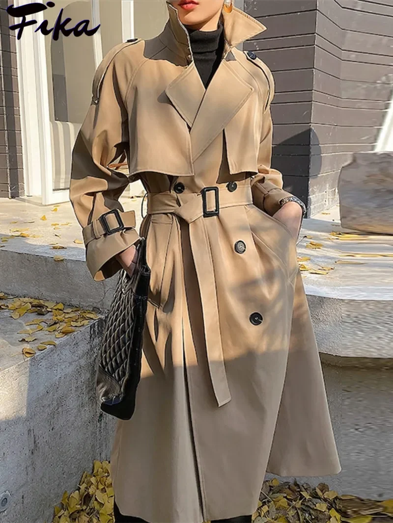 Top Trends: Elegant Khaki Long Trench Coats For Women Vintage Double Breasted Black Windbreaker Korean Casual Loose Long OverCoat Streetwear Shoppable Styles