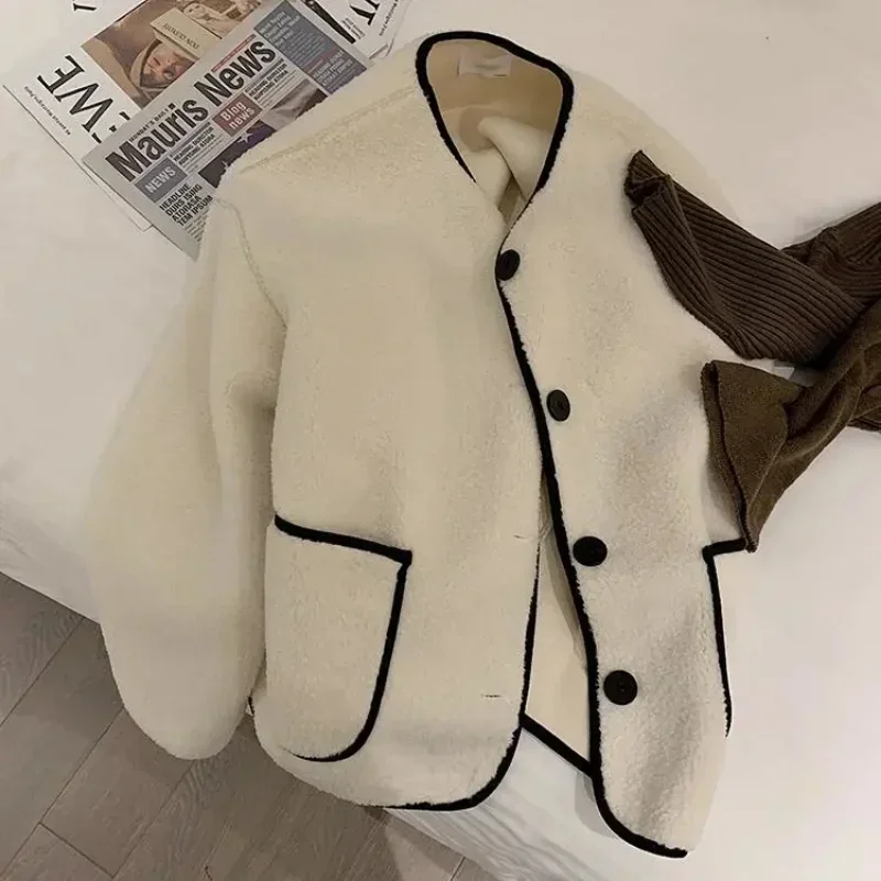 Top Trends: Coat Women Wool Woolen Long Sleeve Overcoat Turn Down Collar Ladies Jacket Khaki 2023 Autumn Winter Short Woolen Top Korean Shoppable Styles - Image 4