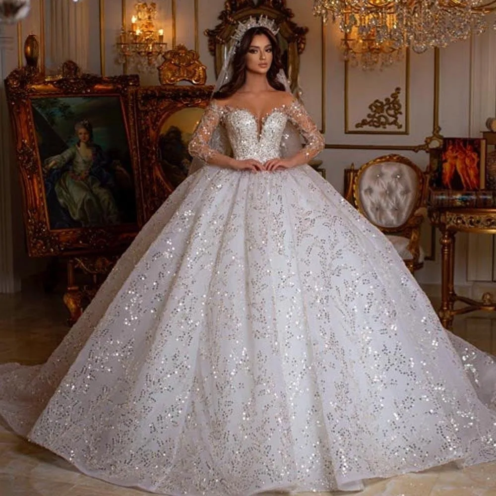 Top Trends: Haute Couture Gorgeous Bride Dress With Sweetheart Long Sleeve Embroidery Sequined Tulle Floor-Length Ball Gown Wedding Dress Shoppable Styles