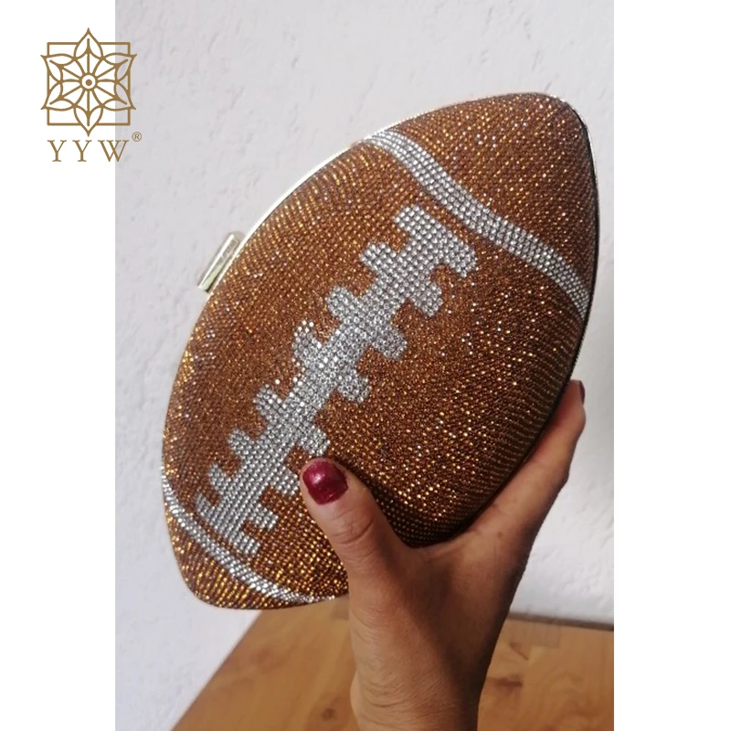 Top Trends: Football Shape Evening Bags Luxury Rhinestone Purses Clutch Lady&#039;S Handbag Cocktail Party Evening Clutch Bag Chain Crossbody Bag Shoppable Styles